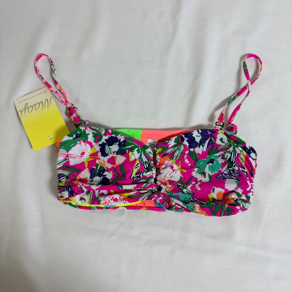 Maaji Reversible Bikini Top Small Multicolor New Floral Neon Bandeau Straps